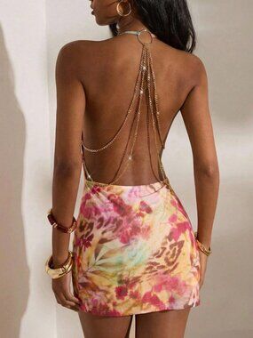 Multicolor Floral Halter Mini Dress